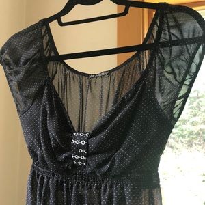 Sheer midnight black embroidered French blouse